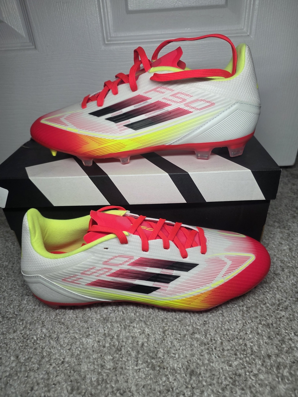 Adidas F50 League FG MG Soccer Cleats Solar Yellow Red IE1289 Mens Size 7.5  NEW